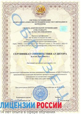 Образец сертификата соответствия аудитора №ST.RU.EXP.00006191-1 Воскресенское Сертификат ISO 50001